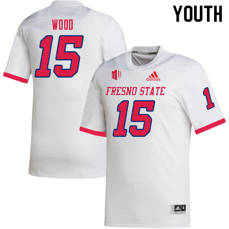 Youth #15 Joshua Wood Fresno State Bulldogs College Football Jerseys Sale-White - Click Image to Close